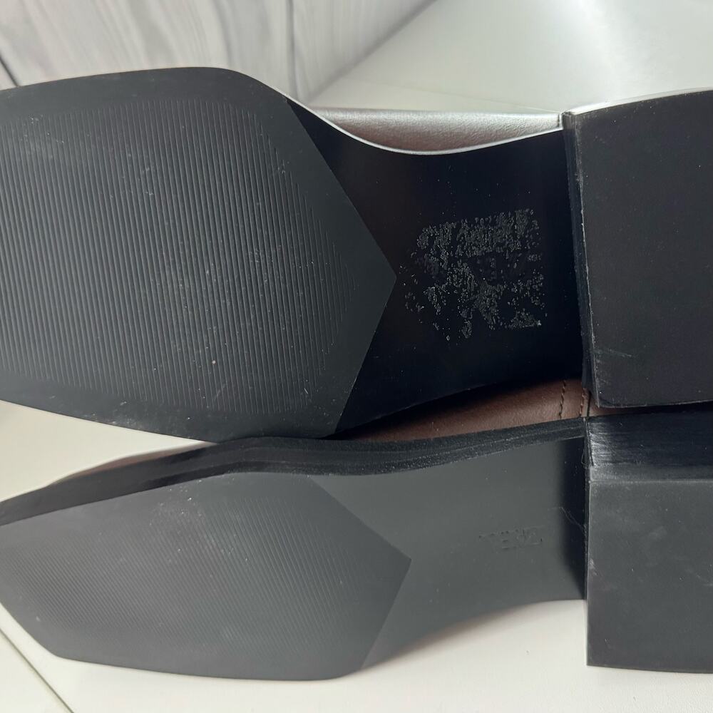 Zara Dark Brown Leather Chelsea Square Toe Bootie Like New Size 7.5 (38) - Picture 4 of 4